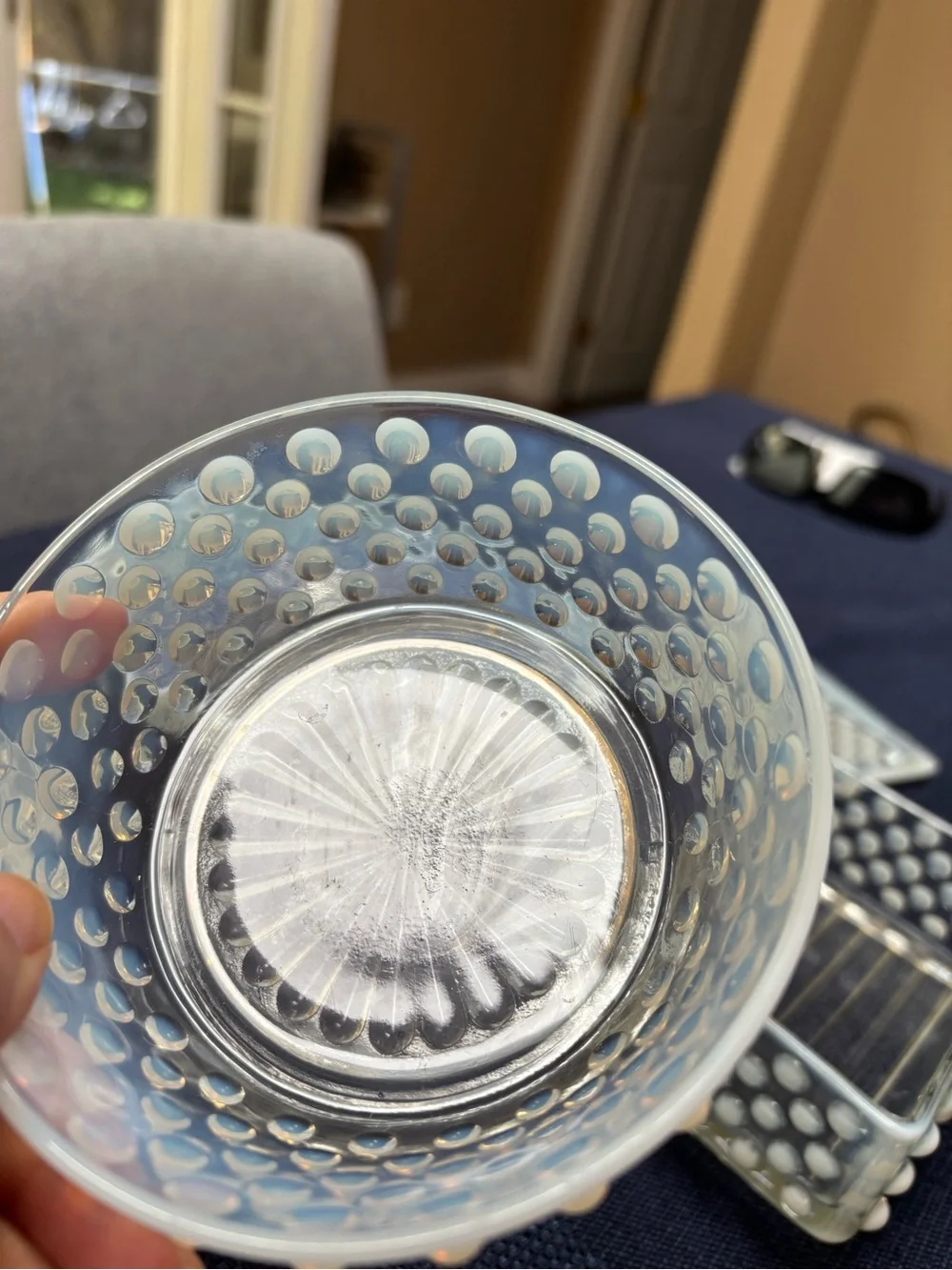Fenton Opalescent Milk Glass Hobnail Dish - Pale Blue/White Decorative Bowl